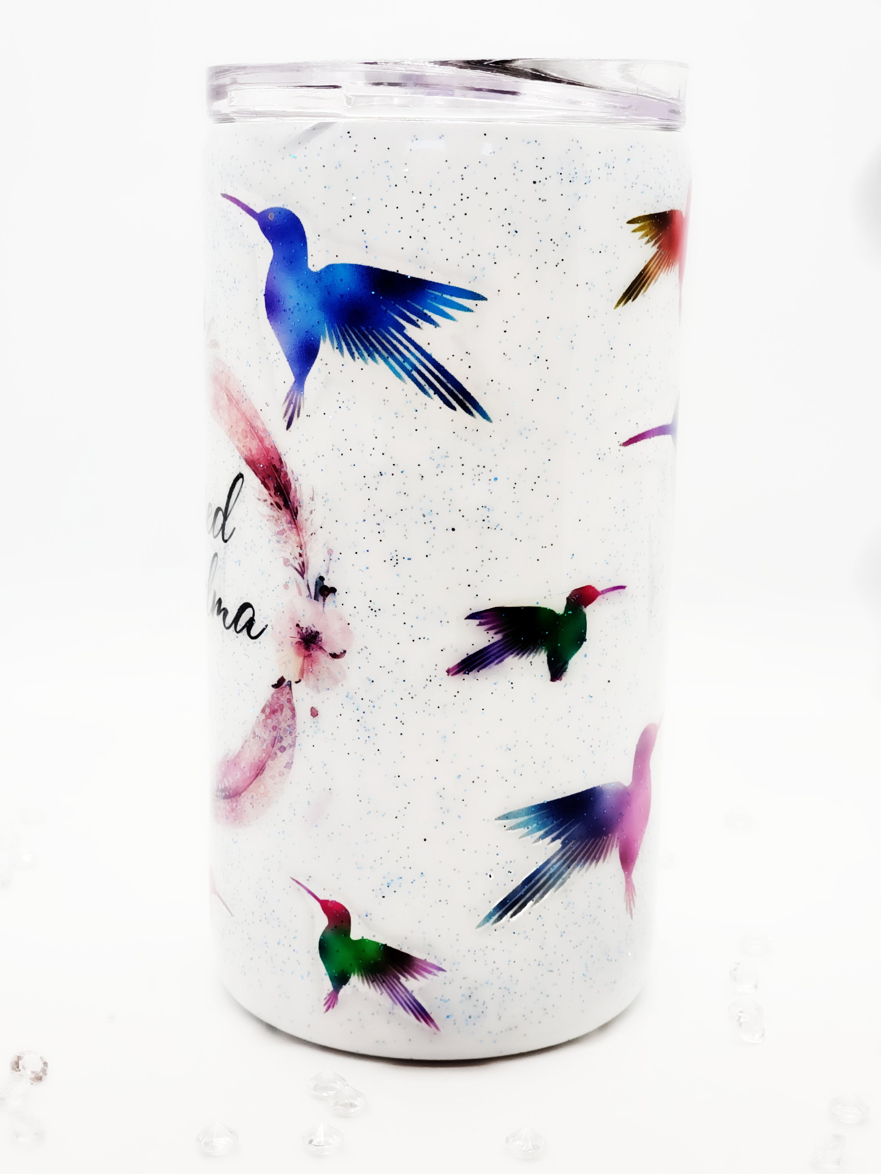 Hummingbird Stained Glass Tumbler Wrap 40 oz top and bottom